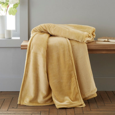 Catherine Lansfield Raschel Velvet Touch 130X170cm Blanket Throw Ochre