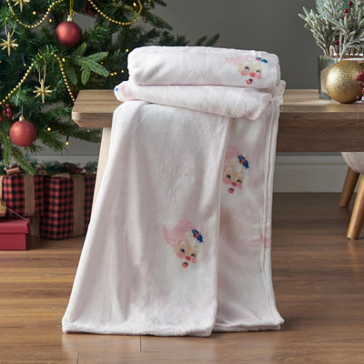 B&Q -  Vintage Christmas Santa Cosy Fleece 130X170Cm Blanket Throw Pink - Image 13