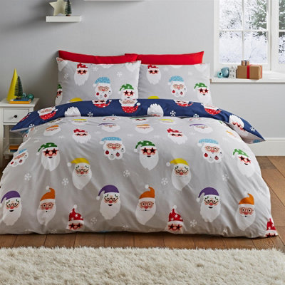 Catherine Lansfield Grey Christmas Santa Spec-Tacular Reversible Duvet Cover Set With Pillowcase