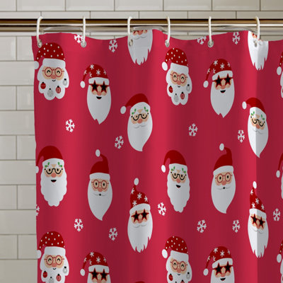 Catherine Lansfield Christmas Santa Spec-Tacular 180X180cm Shower Curtain Red