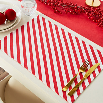 Catherine Lansfield Unisex Red 'Christmas Candy Cane' Cotton Dining Placemat 4 Pack In - Image 10