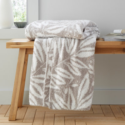 Catherine Lansfield So Soft Sorrel Leaves Blanket Throw Natural from B&Q