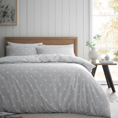 Catherine Lansfield Grey Brushed Polka Dot Cotton Reversible King Duvet Cover Set With Pillowcases