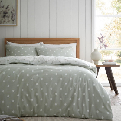 Catherine Lansfield Unisex Green Polka Dot 100% Brushed Cotton Duvet Cover Set In | Size: Single - Image 12