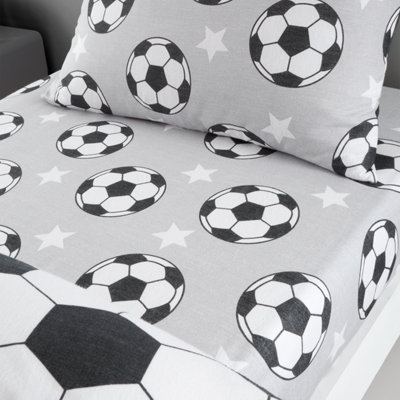 Catherine Lansfield Brushed Cotton Football Stars Fitted Sheet Grey - Image 9