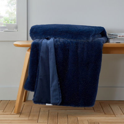 Catherine Lansfield Cosy Glamour Fur 130X170 Cm Blanket Throw Navy Blue