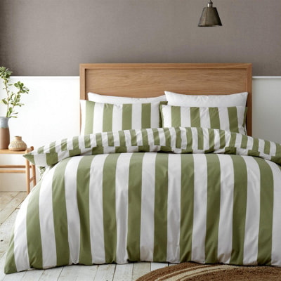 Catherine Lansfield Cove Stripe Reversible Duvet Cover Set With Pillowcases Green