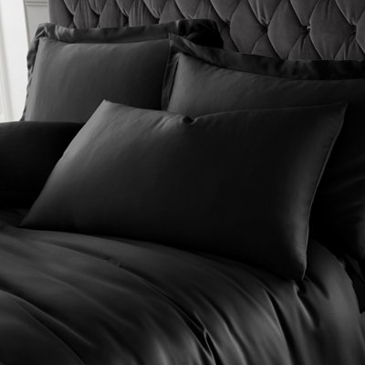 Catherine Lansfield Pillowcases Silky Soft Satin Standard 50X75Cm Pack Of 2 Pillow Cases With Envelope Closure Black from B&Q