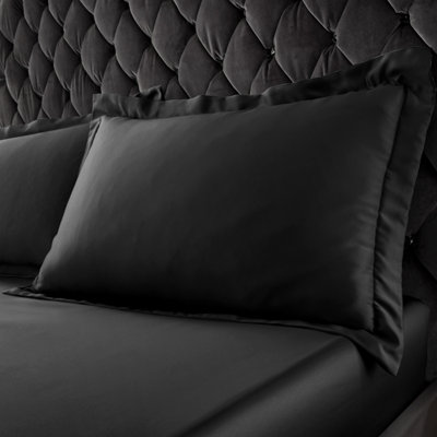 Catherine Lansfield Silky Soft Satin Oxford 50X75Cm + Border Pack Of 2 Pillow Cases With Envelope Closure Black from B&Q