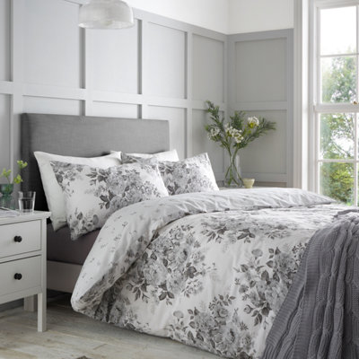 Catherine Lansfield Unisex White Elinda Floral Duvet Cover Set In | Size: Single - Image 13