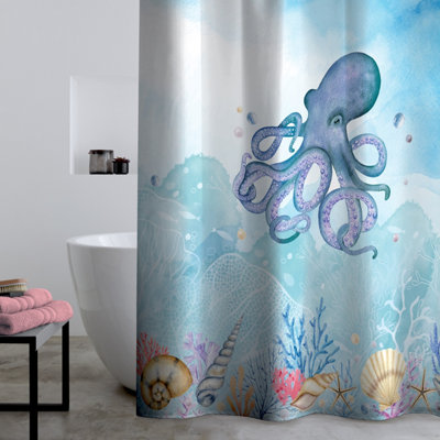 Catherine Lansfield 'Octopus' Shower Curtain Panel in Blue | Size: 180cm width x 180cm drop - Image 7