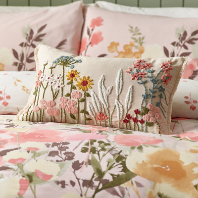 Catherine Lansfield Countryside Floral Embellished 30X50cm Cushion Natural