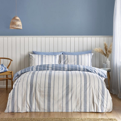 B&Q -  Harbour Stripe Blue Duvet Cover Set King Bedding Set