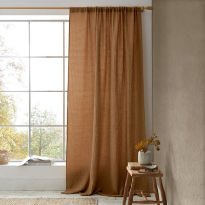 Pineapple Elephant Light Muscat Waffle 140X229cm Slot Top Voile Curtain Panel Caramel
