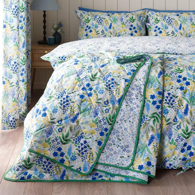 Catherine Lansfield Tilly Floral Blue Bedspread Throwover 220X230Cm from B&Q