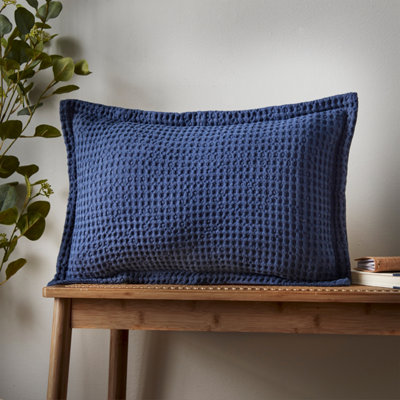 Pineapple Elephant Unisex Navy 'Jaipur Chunky Waffle' Cotton Cushion In | Size: 30 Cm X 50 Cm - Image 8
