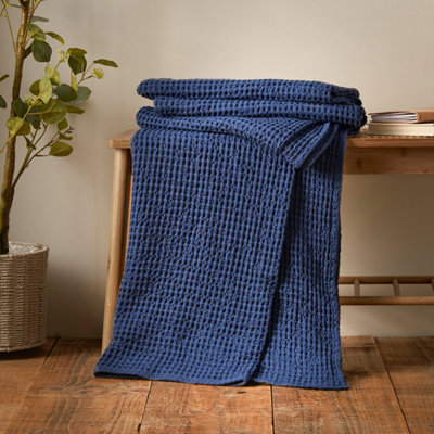Pineapple Elephant Blue Jaipur Chunky Waffle Cotton 150X200cm Blanket Throw Navy