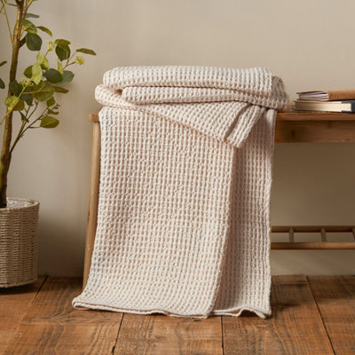 Pineapple Elephant Jaipur Chunky Waffle Cotton Blanket Throw Beige 150X200cm - Image 9