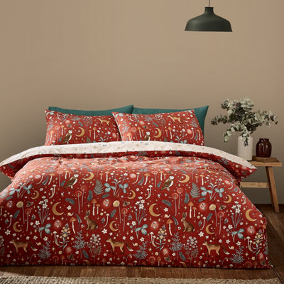 B&Q -  Enchanted Twilight Animals Reversible Single Duvet Cover Set With Pillowcase Burnt Orange