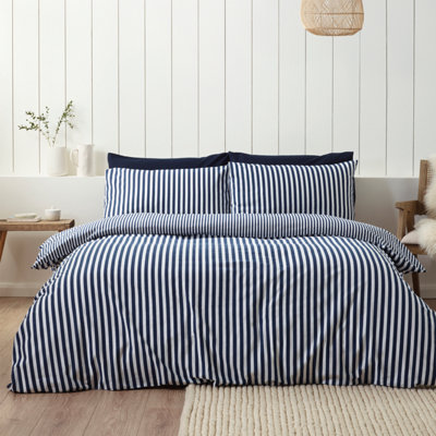 Rackhams Blue Brushed Stripe Cotton Reversible Duvet Cover Set Navy - King - Navy - Image 15