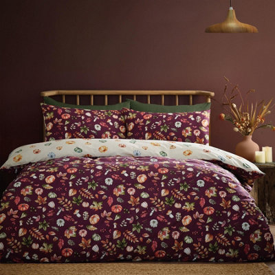 Catherine Lansfield Autumn Pumpkins Reversible Duvet Cover Set With Pillowcase Plum