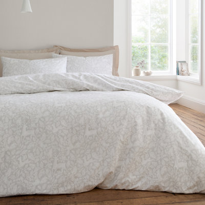 Bianca Woodland 200 Thread Count Cotton Reversible Double Duvet Cover Set with Pillowcases Natural - Image 7