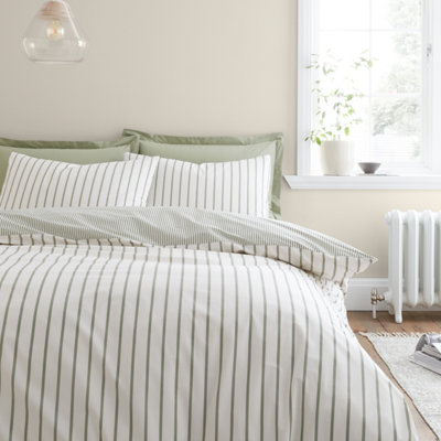 Bianca Fine Linens Hampton Stripe 200 Thread Count Cotton Reversible Duvet Cover Set With Pillowcases Green