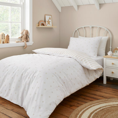 Bianca Mini Star & Stripes Reversible Cotton Duvet Cover Set With Pillowcase Natural