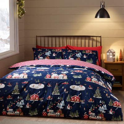 Catherine Lansfield  Blue Christmas Ski Village Reversible Duvet Cover Set in Size King, Sports Direct - Image 12