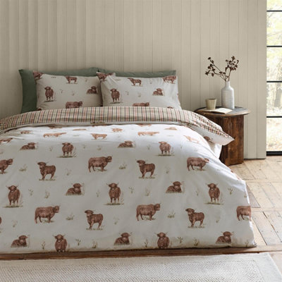 Catherine Lansfield  Angus Highland Cow Reversible Duvet Cover Set - Natural - Single - Image 13