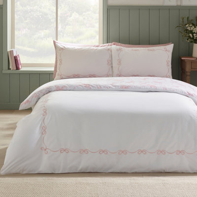 Catherine Lansfield  Bow Embroidery Duvet Cover Set - White / Pink - Single - Image 16