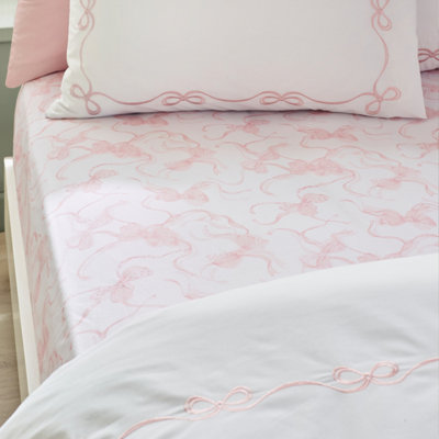 Catherine Lansfield  Bow Fitted Sheet - White / Pink - King - Image 12