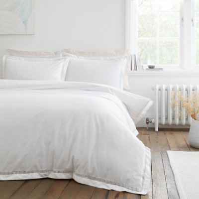 Bianca Unisex White Oxford Lace Trim 100% Cotton Duvet Cover Set In | : Super King - Image 10