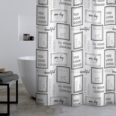 Catherine Lansfield  Relax And Unwind Shower Curtain - Grey / Black - 180x180cm - Image 9
