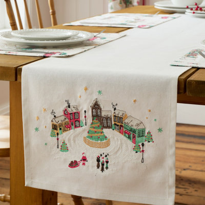 Julian Charles Natural Catherine Lansfield Christmas Town Cotton Dining Table Runner - One Size - Image 8