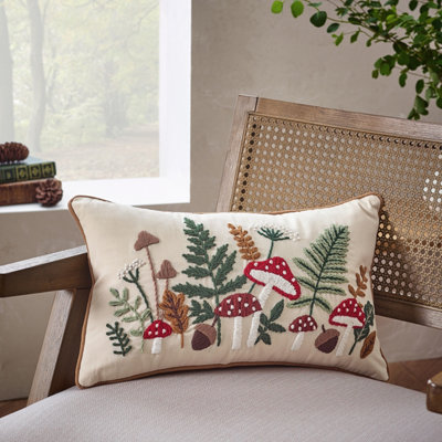 B&Q -  Embroidery Woodland 30X50Cm Cushion Natural