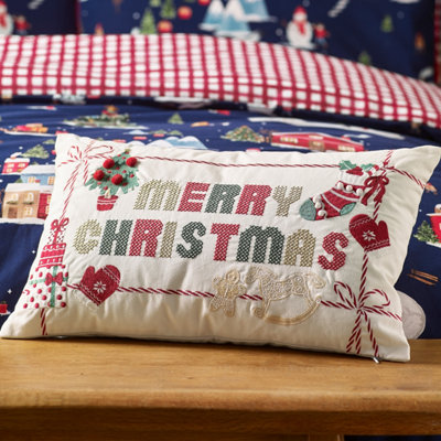 Catherine Lansfield  Merry Christmas Cross Stitch Cushion - Natural - 30x50cm - Image 13