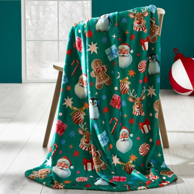 Catherine Lansfield Unisex Green Christmas Icons Cosy Fleece 130X170cm Blanket Throw In | Size: 130Cm X 170Cm - Image 14