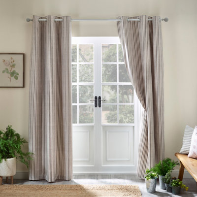 Catherine Lansfield Logan Stripe 66X72 Inch Lined Eyelet Curtains Two Panels Natural from B&Q