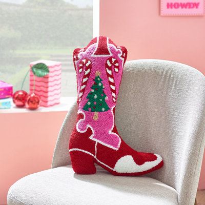 Catherine Lansfield Santa's Howdy Christmas Boot 3D Shaped Cushion - Pink - Image 13