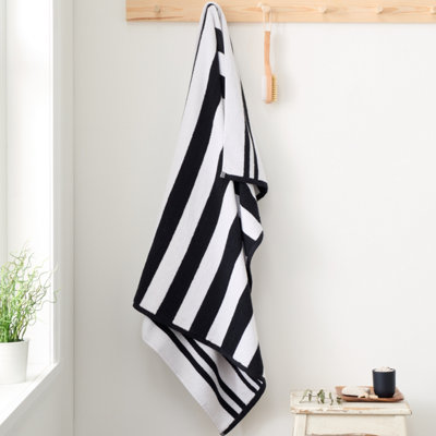 Bianca  Reversible Stripe Cotton Towel - Black - Bath Towel - Image 8
