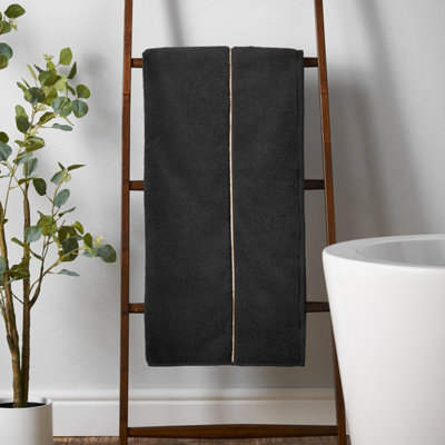 Bianca Fine Linens Zero Twist Satin Stitch Cotton 70X127Cm Bath Towel Black from B&Q
