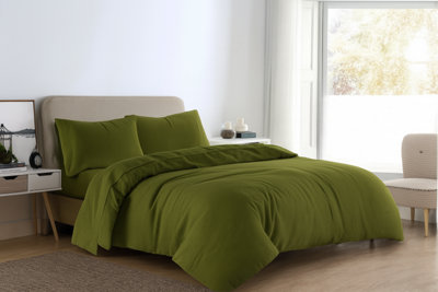 B&Q -  Brushed Cotton Plain Dark Green Duvet Cover Set King Bedding Set