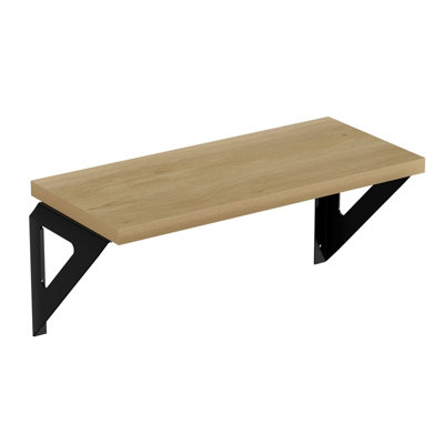2 Pack Shelf KitLight Oak Effect With Black Brackets 600X250mm from B&Q