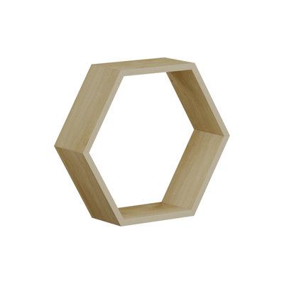 3 Pack Of Hexagon Wall Shelf Light Oak Effect from B&Q