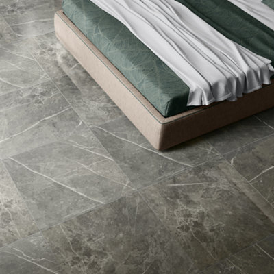 GoodHome Ultimate Grey Gloss Marble Effect Porcelain Indoor Wall & Floor TilePack Of 3(L)595mm (W)595mm from B&Q