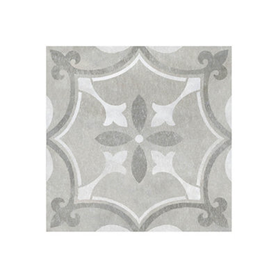 Perla Grey Matt Patterned Concrete Effect Ceramic Indoor Wall & Floor Tile Sample from B&Q