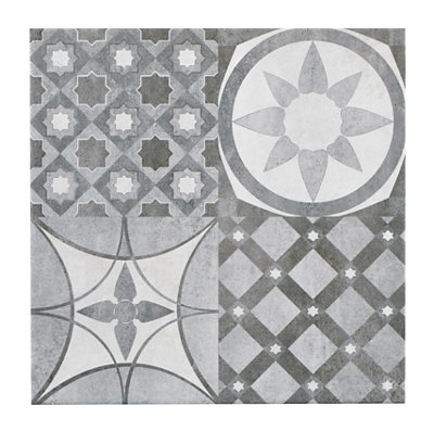 Lofthouse Grey Matt Patchwork Stone Effect Ceramic Indoor Wall & Floor TilePack Of 9(L)333mm (W)333mm from B&Q