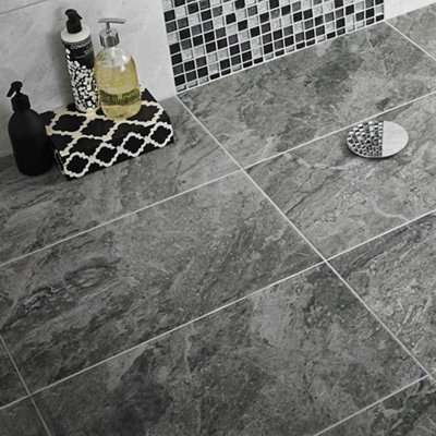 Haver Anthracite Matt Travertine Effect Ceramic Indoor Wall & Floor TilePack Of 6(L)600mm (W)300mm from B&Q