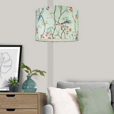  - Biyu Mint & Red Bird Drum Lamp Shade (D)30Cm